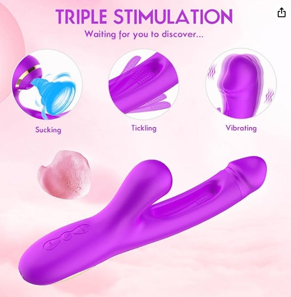 Vibrator Sex Toys For Women - 3IN1 Red Rabbit Vibrators Adult Toys With 7 Flapping & Vibrating & Suck, G Spot Anal Thrusting Dildo, Clitoral Vibrater For Female Couples Rose Sex Toy Games