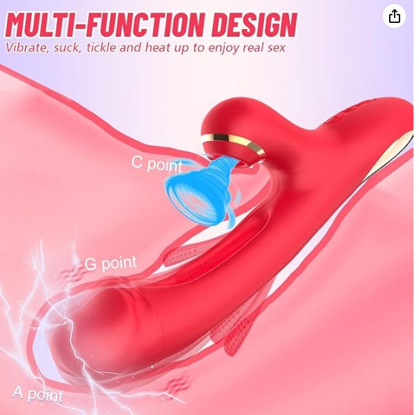 Vibrator Sex Toys For Women - 3IN1 Red Rabbit Vibrators Adult Toys With 7 Flapping & Vibrating & Suck, G Spot Anal Thrusting Dildo, Clitoral Vibrater For Female Couples Rose Sex Toy Games